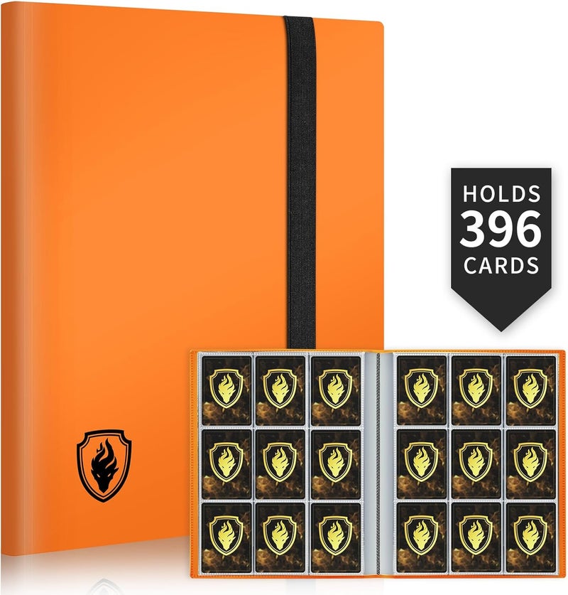 Fabmaker Card Binder 9 Pocket, 396 Pockets Trading Card Binder, Premium Collector Card Album for Standard Cards, Side Loading Card Collection Folder for Game Cards, Sport Cards, Orange - Image 1